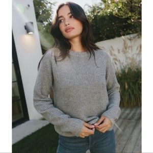 Jenni Kayne Cashmere Blend Fisherman Sweater Waffle Knit Crewneck Medium Gray M